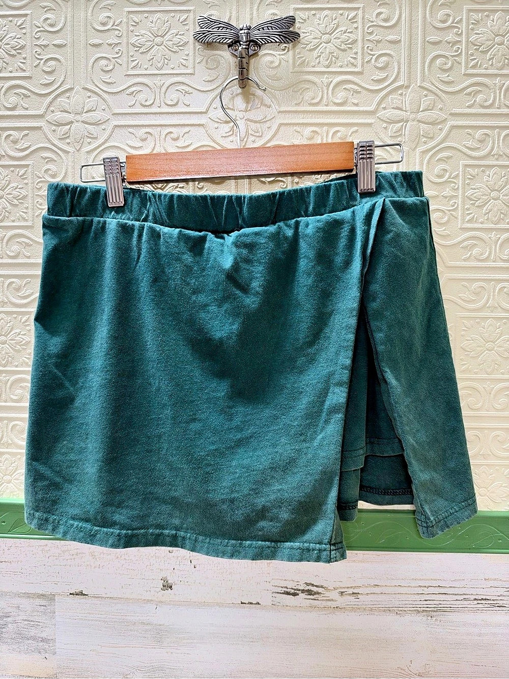 Distressed Green Cotton Mini Skort Size Large